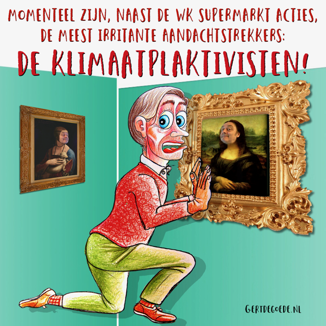 Gert de Goede cartoon Udens Weekblad Talvi Media groep Brabant Nederland vrolijk cartoons cartoonist Uden klimaat plaktivisten klimaatklever activisten 