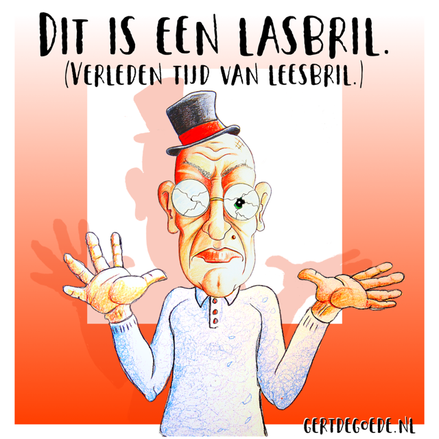 Gert de Goede cartoon Udens Weekblad Talvi Media groep Brabant Nederland vrolijk cartoons cartoonist Uden lasbril leesbril lezen gebroken glas hoge hoed 