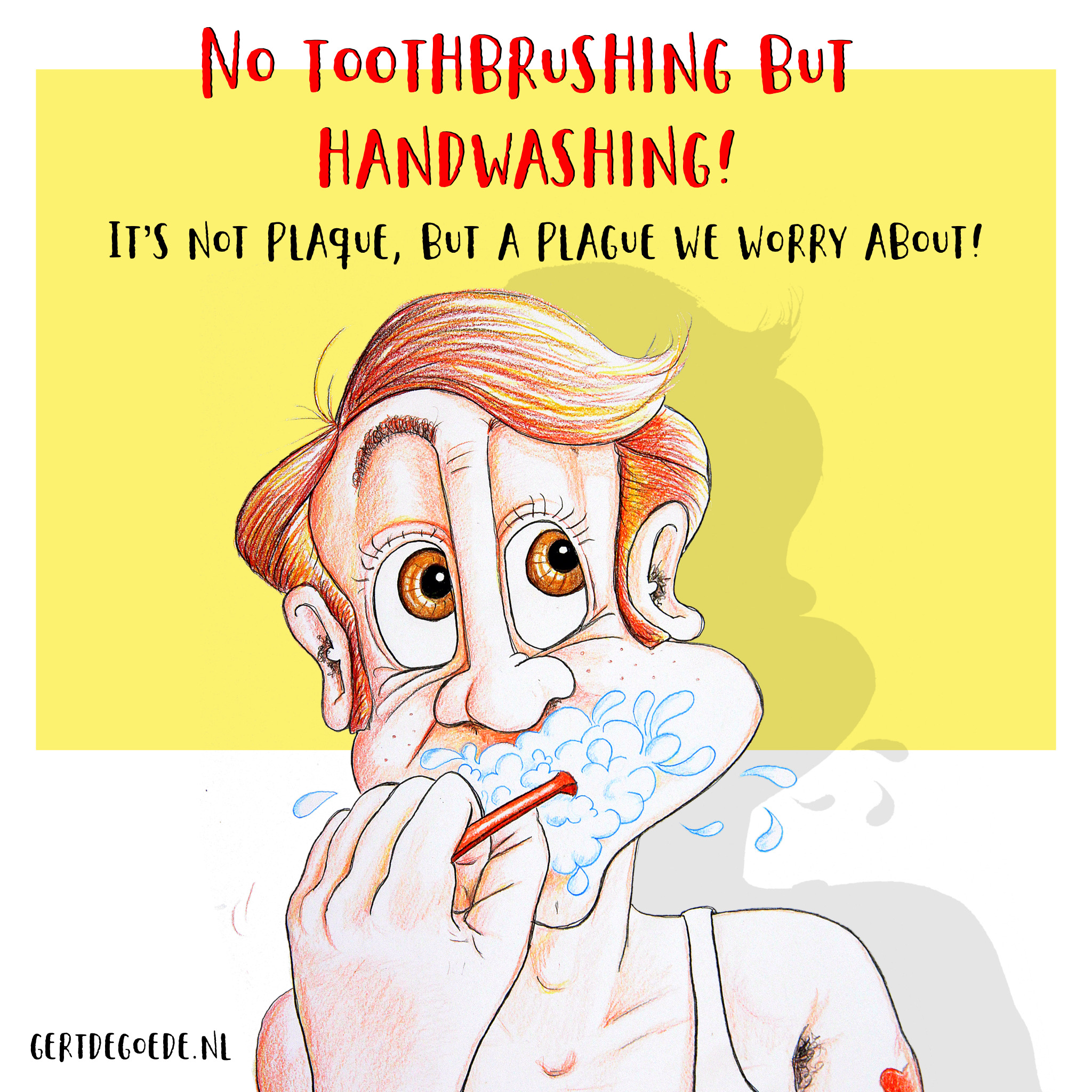 Corona cartoon Covid2019  humor illustratie illustration  toothbrushing plague plaag plaque handwashing