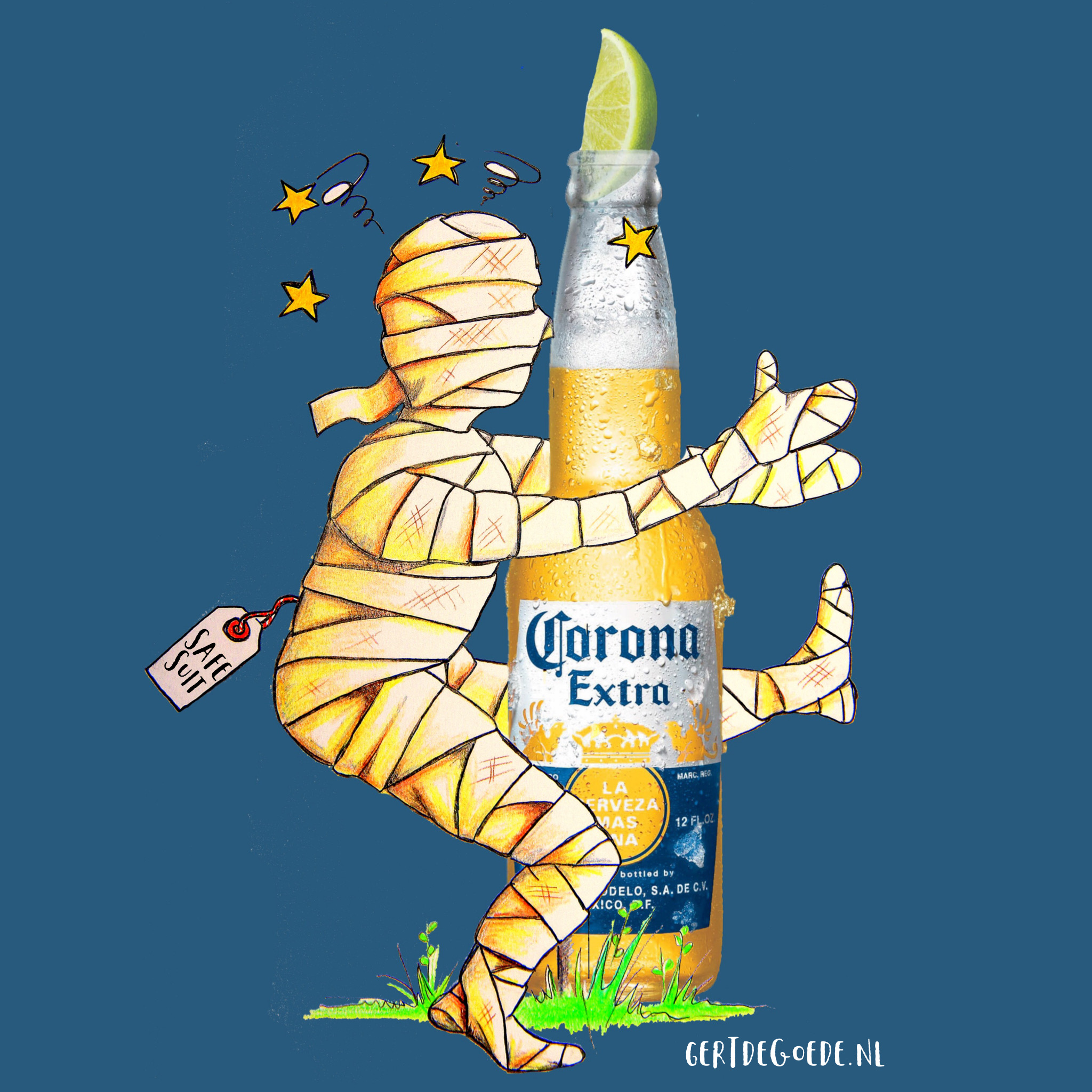 Corona cartoon Covid2019  humor illustratie illustration mummy beer birra biere