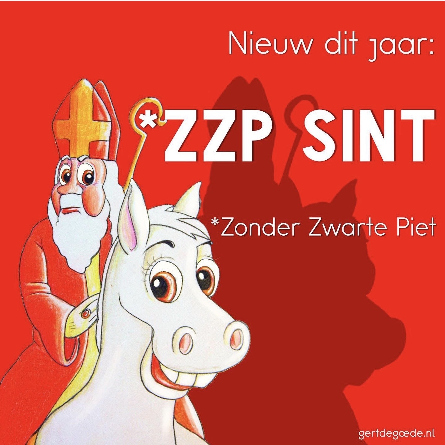 Sinterklaas sint nicolaas cartoon vrolijk Udens Weekblad Maashorst cartoons Gert de Goede Zzp sint zonder zwarte piet