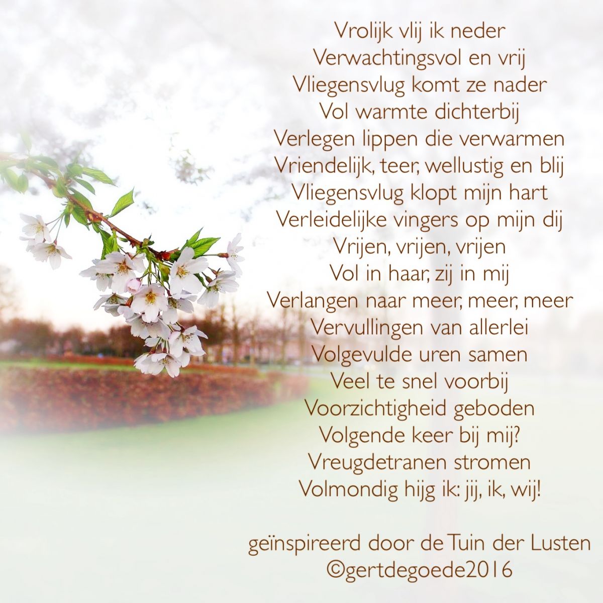 Gedicht, Gert de Goede , poëzie, vers, verzen, jeroen bosch, Hieronimus Bosch, erotiek, tuin der lusten, lust, sexy , zinderend, verwachtingsvol, vliegensvlug