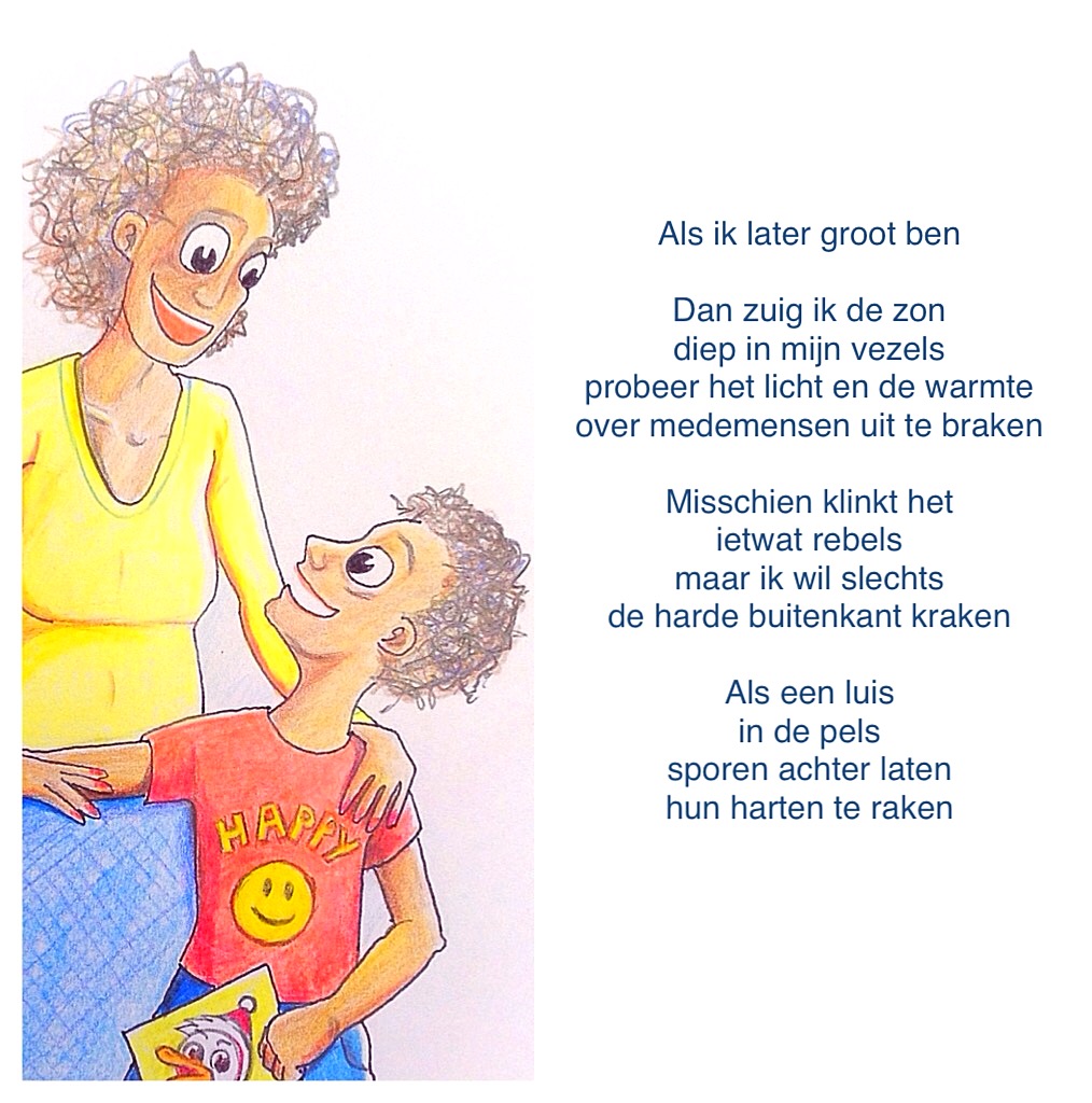 Moeder en kind, als ik later groot ben, Gert de Goede, illustratie, illustrator, moeder, kind, liefde, droom, kinderdromen , jongen, maria en jezus, mary and jesus, els en hansje, aisha en achmed