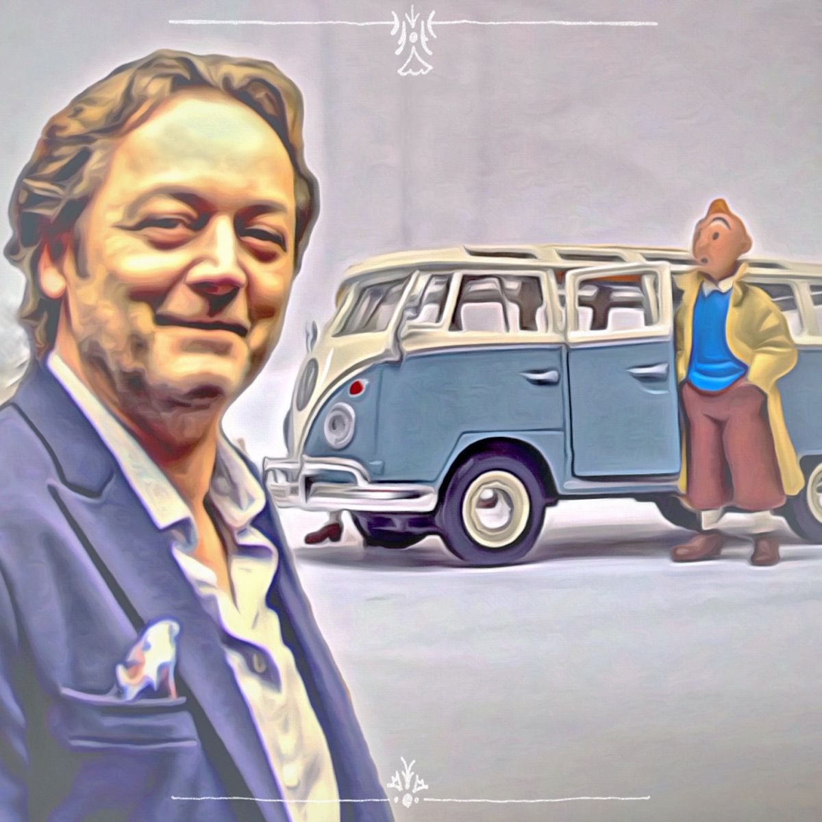 Kuifje, tintin, vwbus, vw samba, Gert de Goede , illustratie, vw, illustration , photoedeting